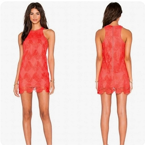 Lovers + Friends Dresses & Skirts - Lovers + Friends Caspian Lace Scalloped Hem Shift Dress Coral Reef M - NWOT